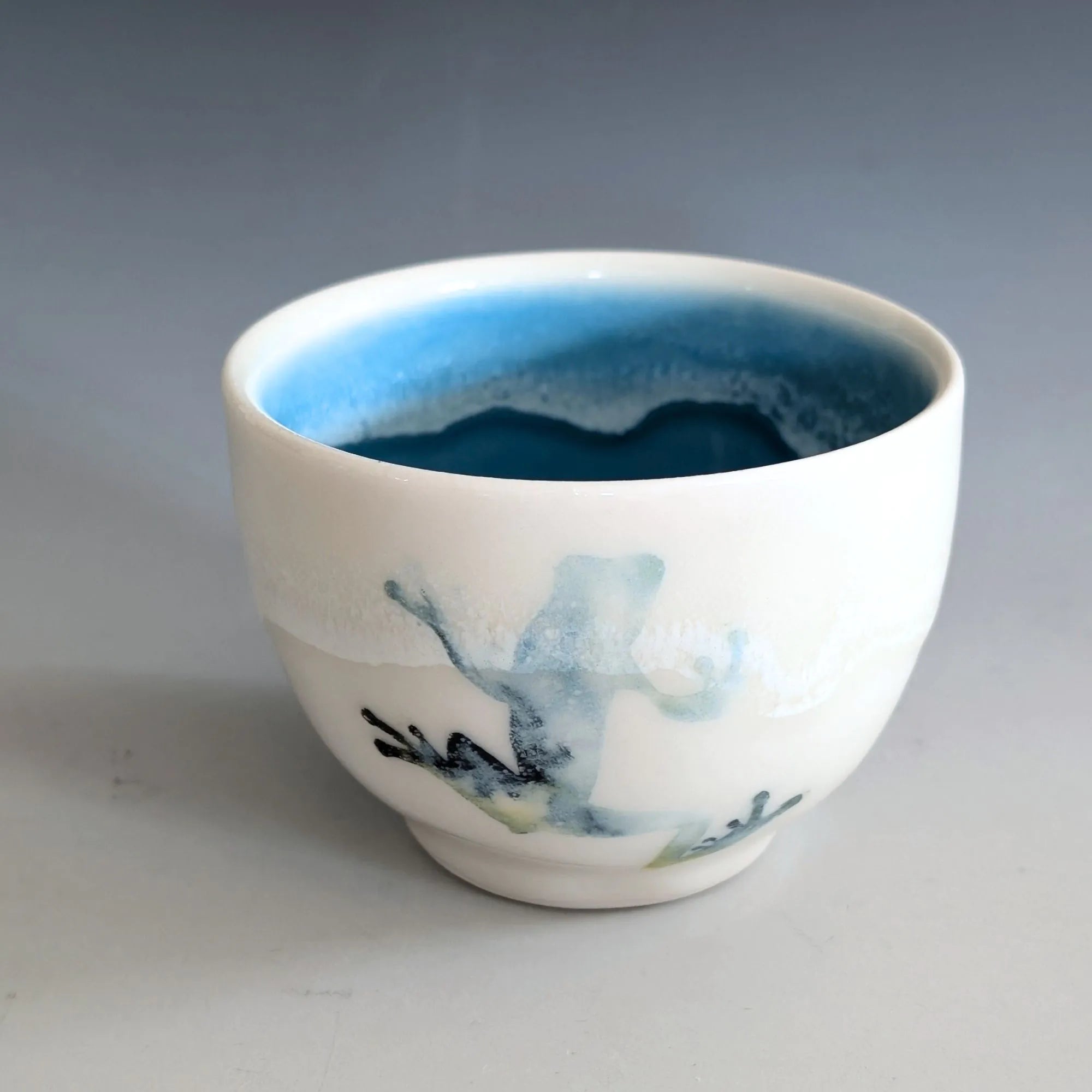 Small Porcelain Tea Bowl - Scarab & Frog (Watercolor)