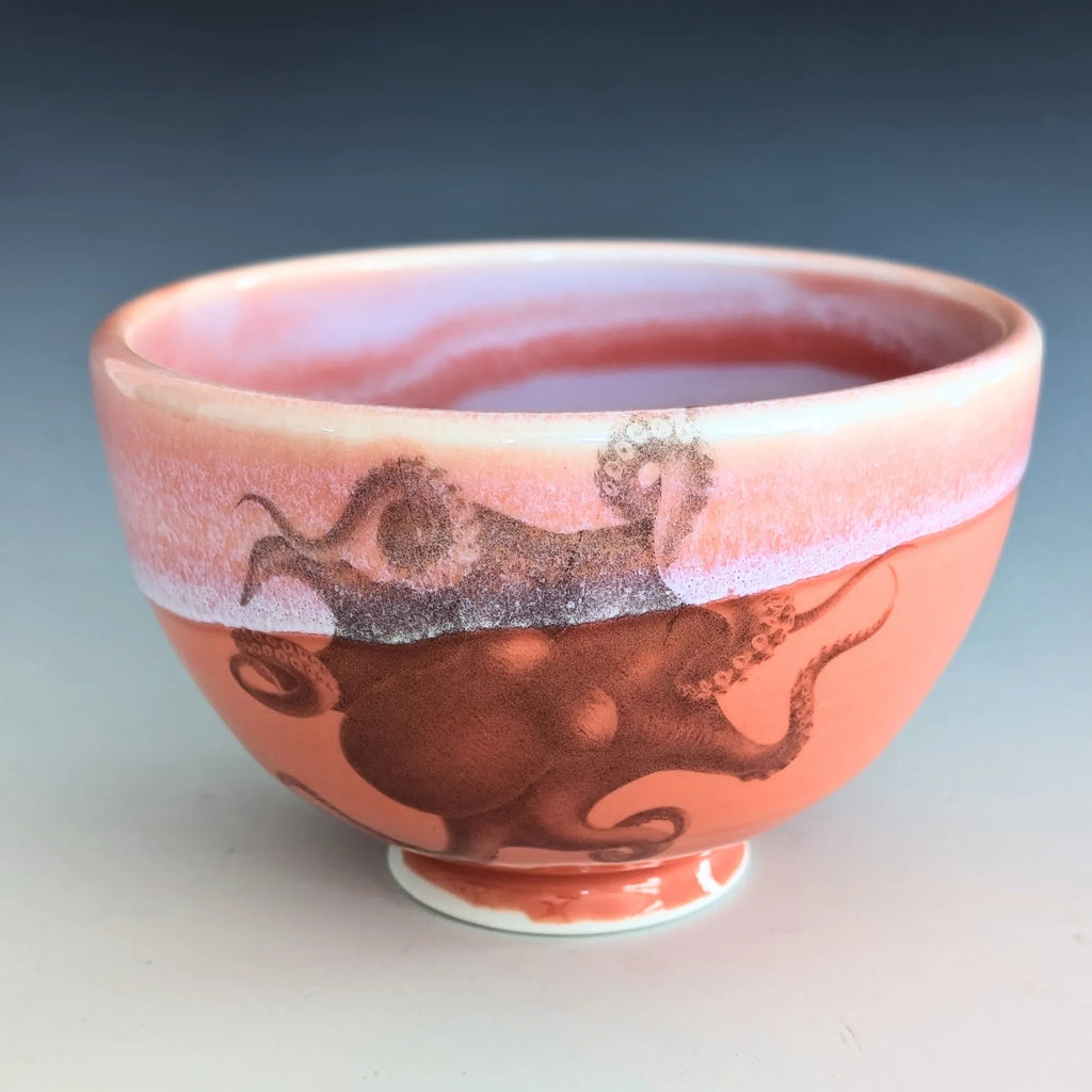 Ceramic bowl with octopus design on a gradient background