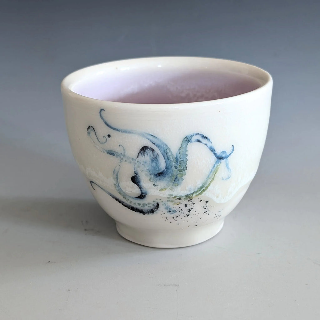 Small Porcelain Tea Bowl - Octopus & Blue Crab (Watercolor)