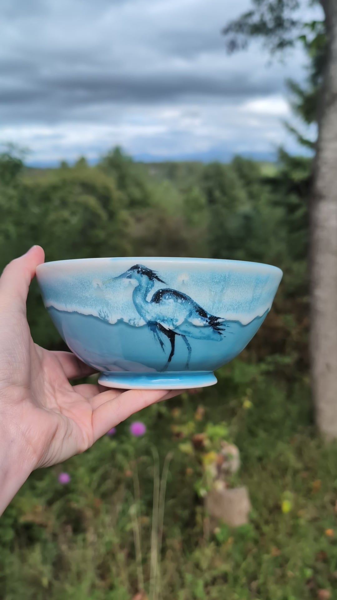 Porcelain Bowl - Blue Heron (Watercolor)