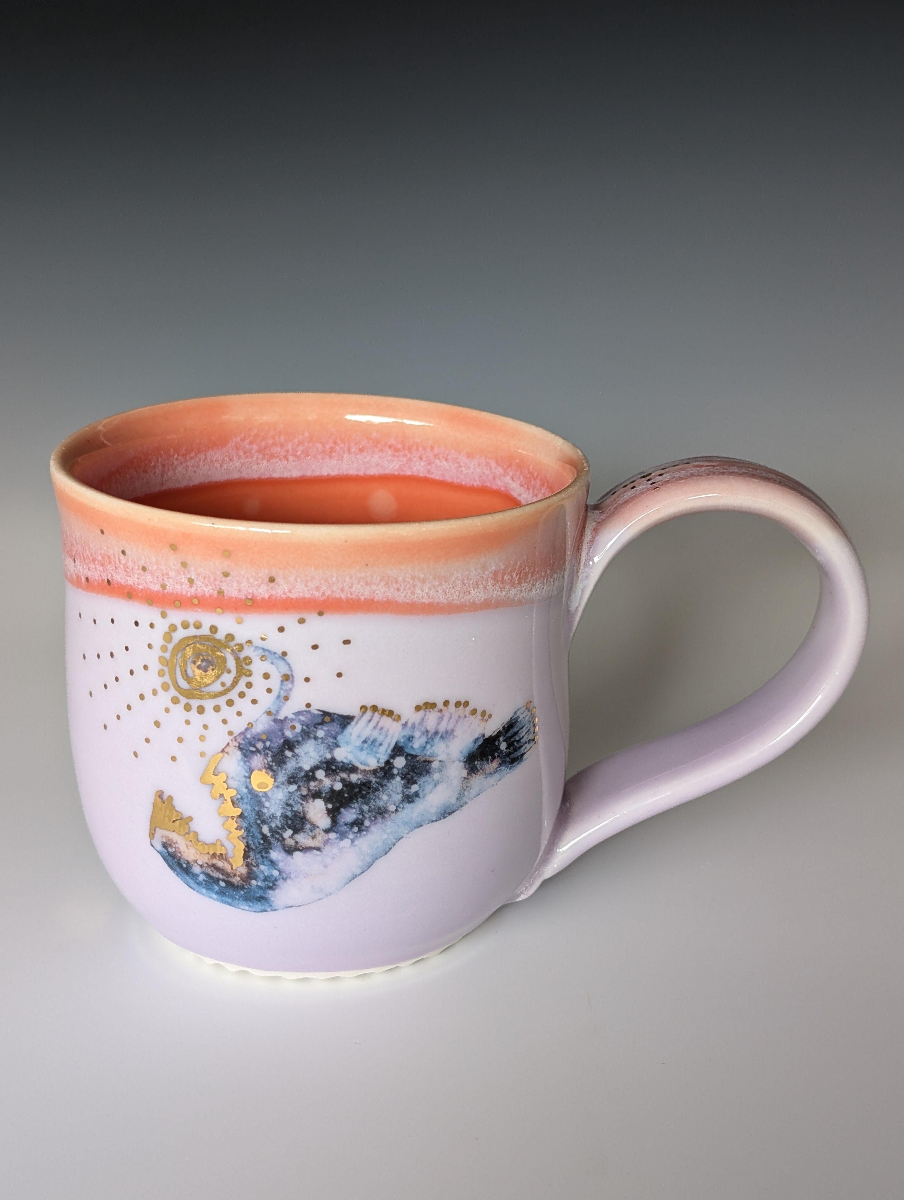 12oz Porcelain Mug - Golden Anglerfish (Watercolor)