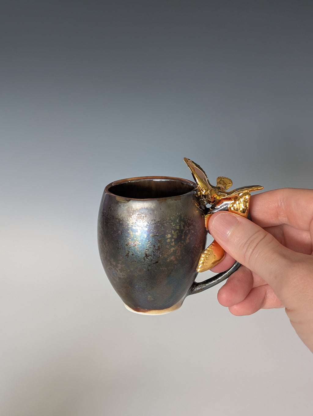 3oz Porcelain espresso mug set - Gold Dove sculptures