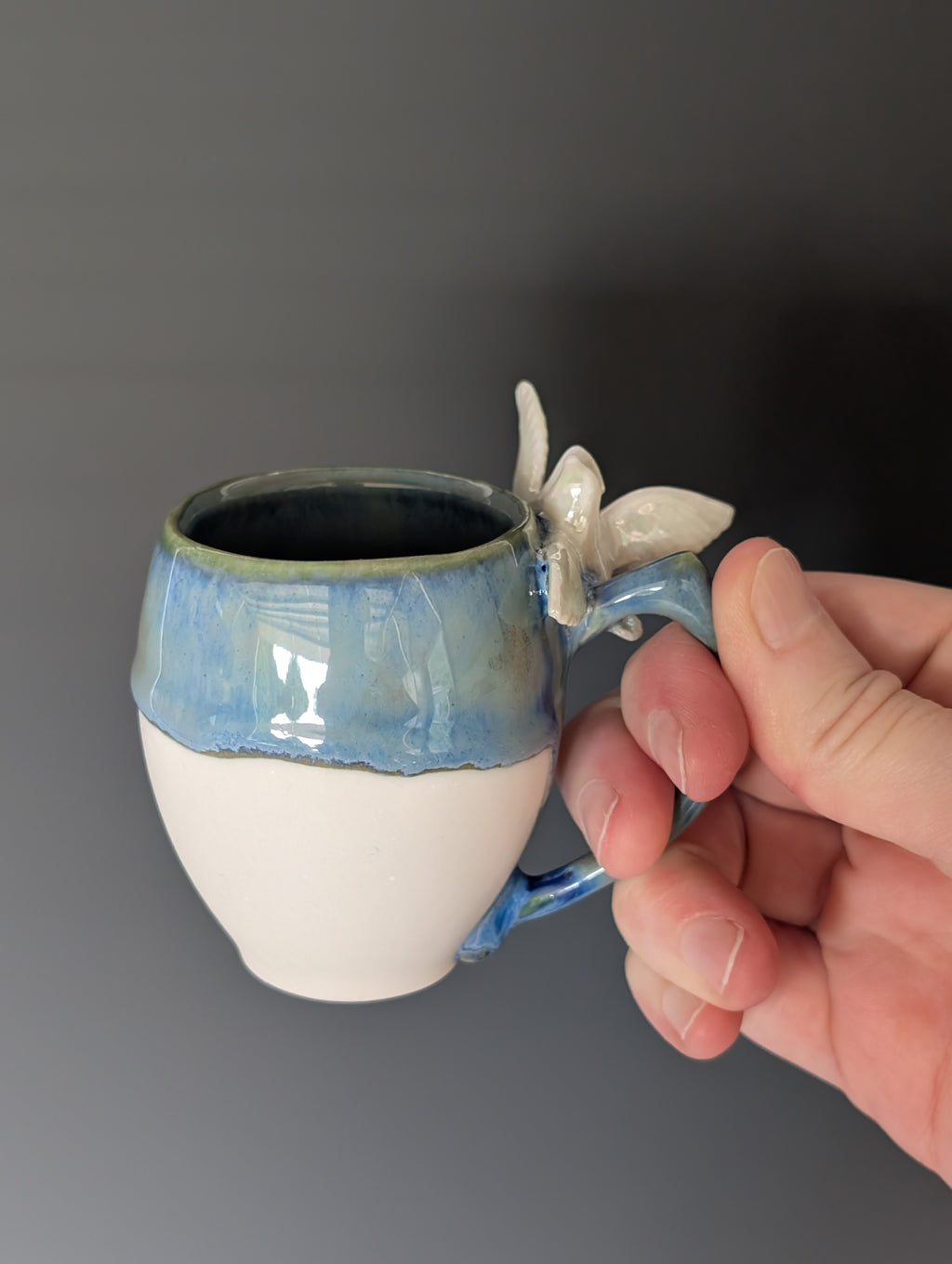 3oz Porcelain espresso mug set - pearl luster Dove sculptures
