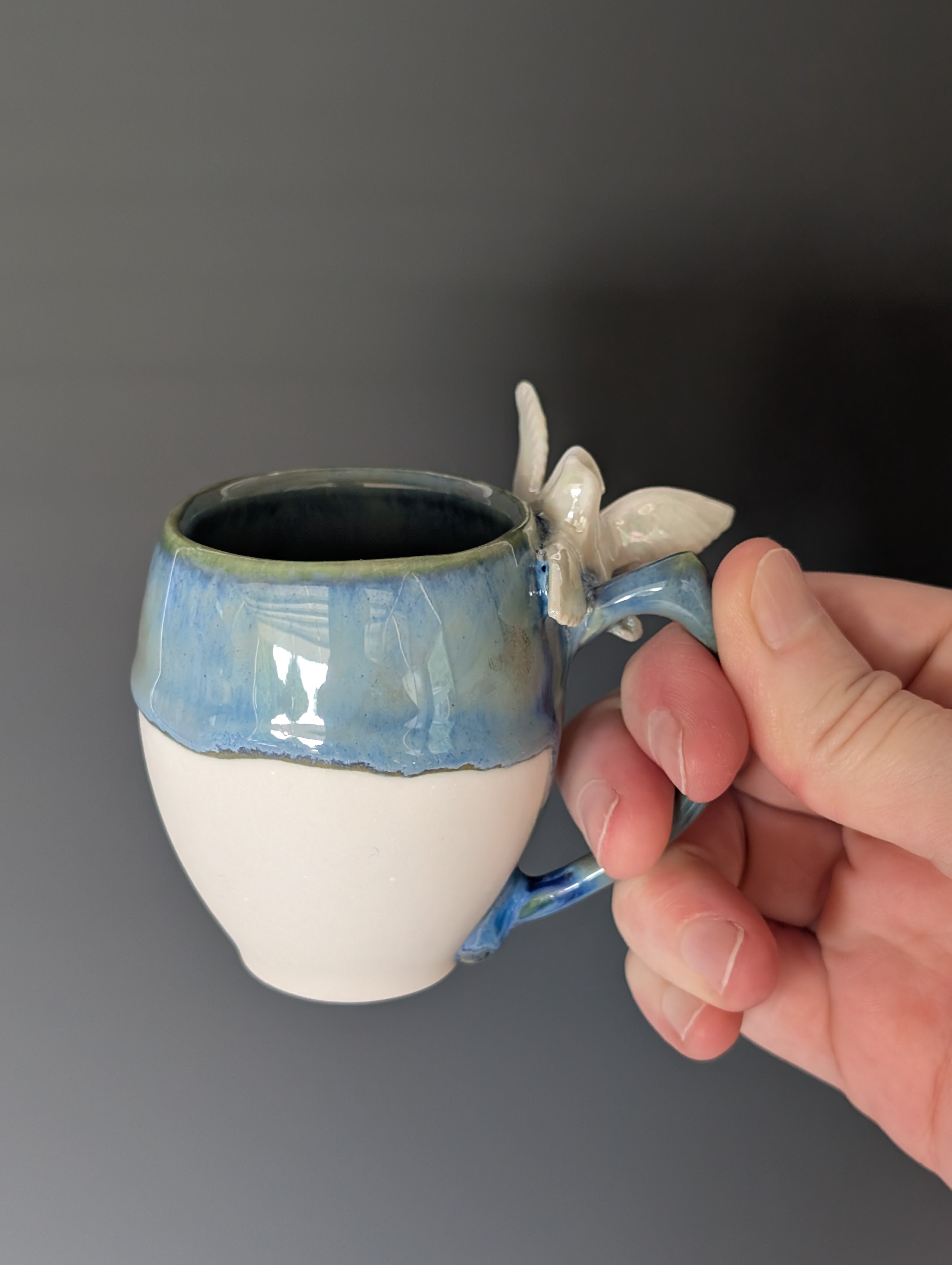 3oz Porcelain espresso mug set - pearl luster Dove sculptures