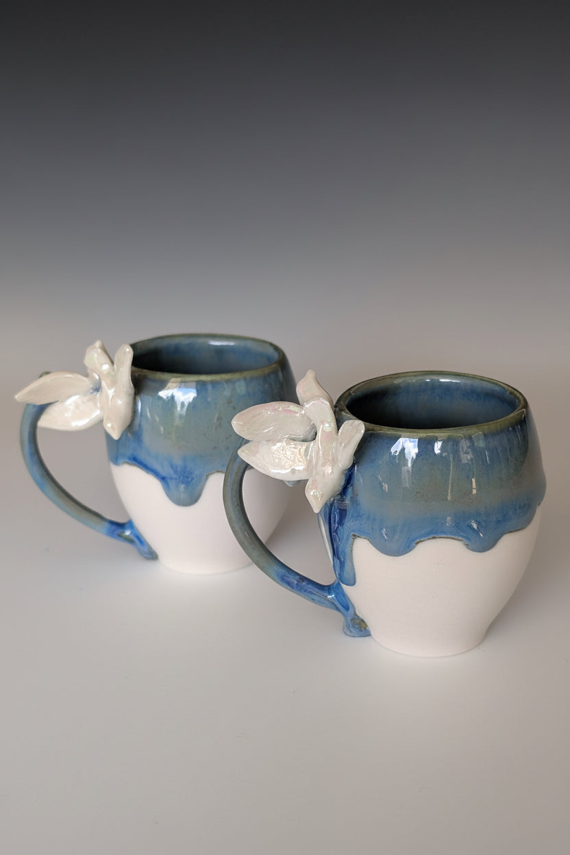 3oz Porcelain espresso mug set - pearl luster Dove sculptures