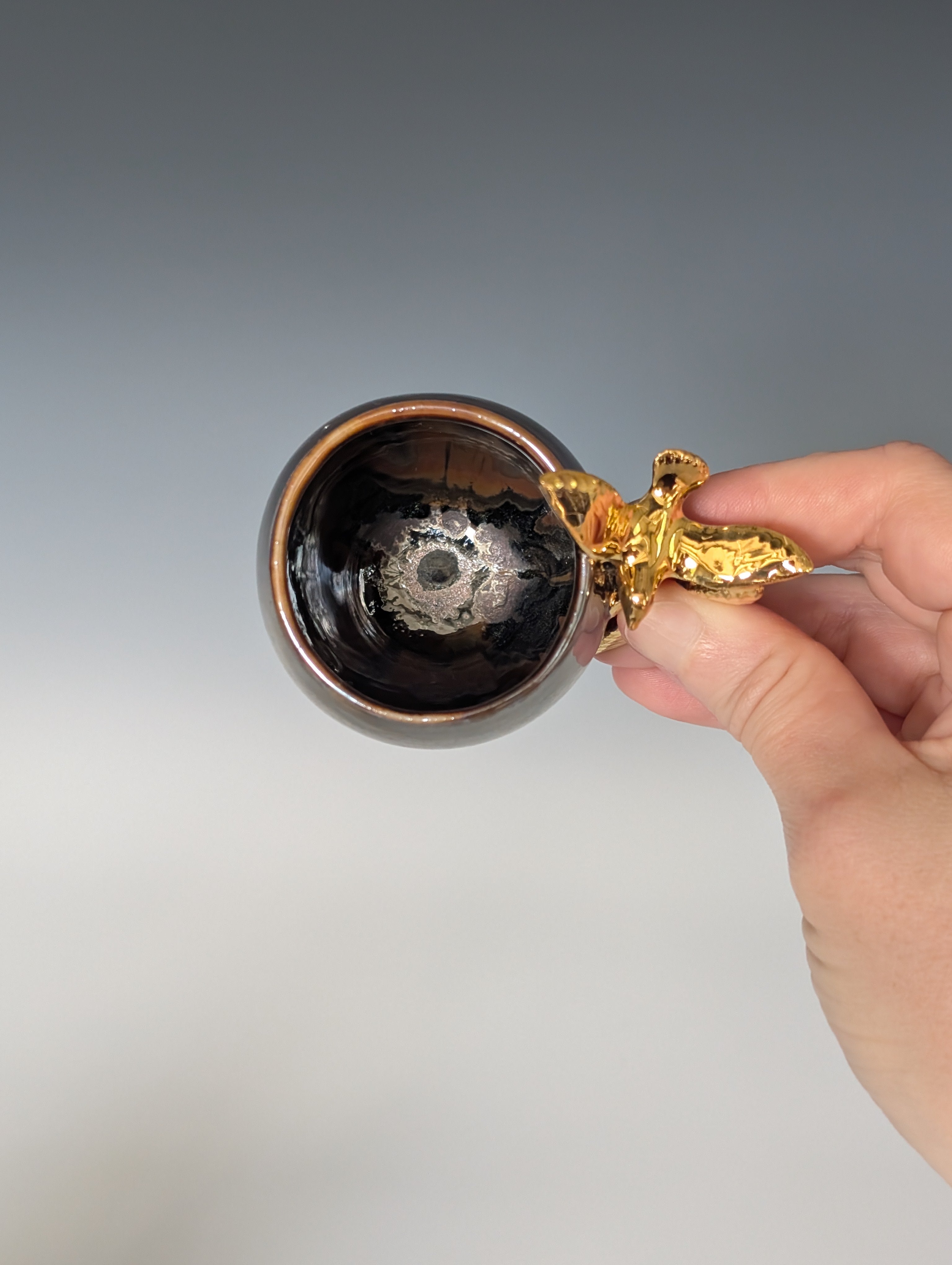 3oz Porcelain espresso mug set - Gold Dove sculptures