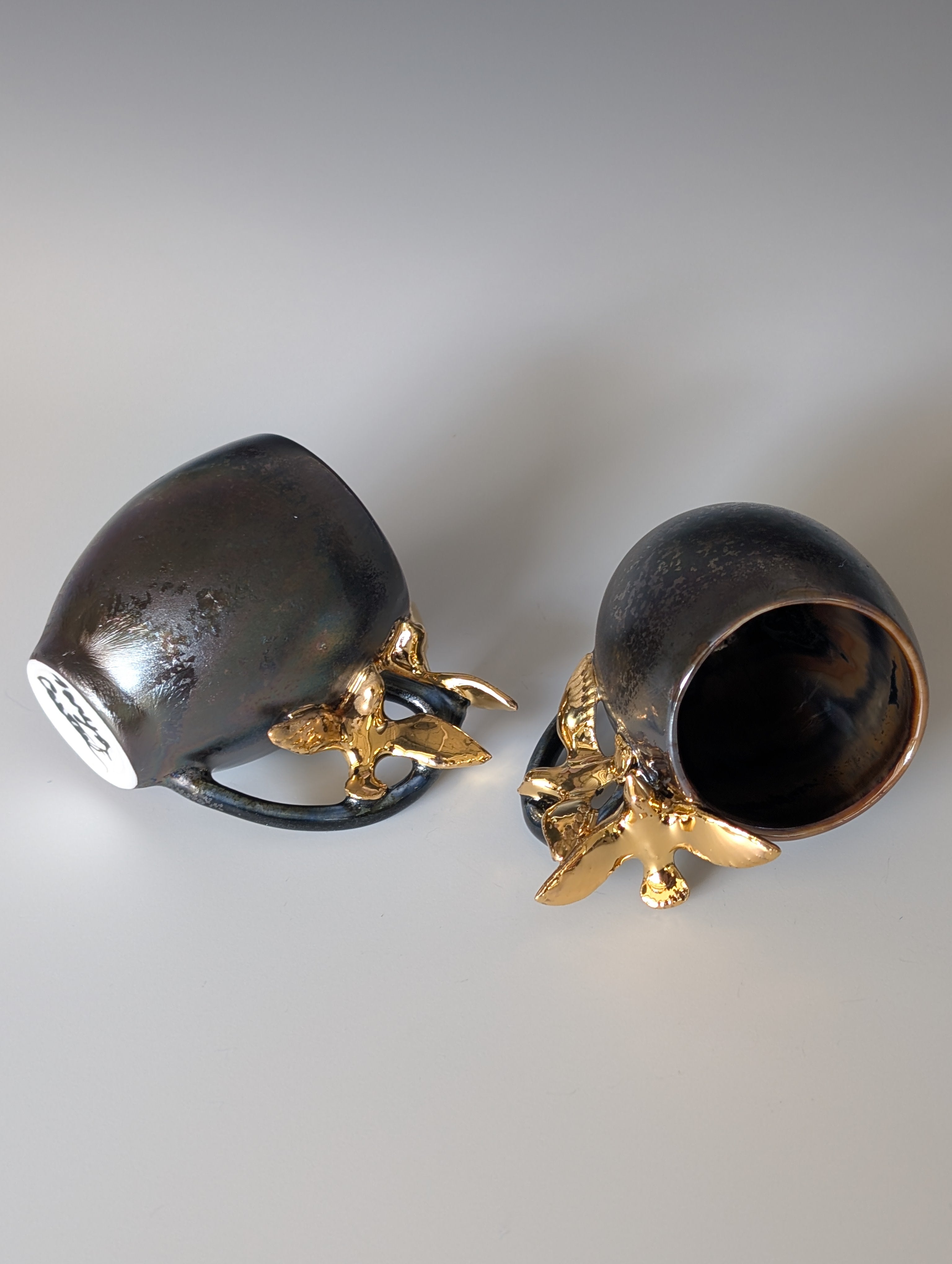 3oz Porcelain espresso mug set - Gold Dove sculptures