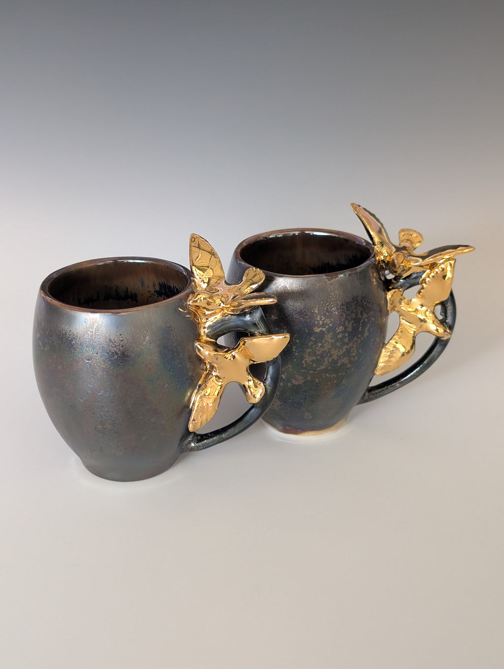 3oz Porcelain espresso mug set - Gold Dove sculptures