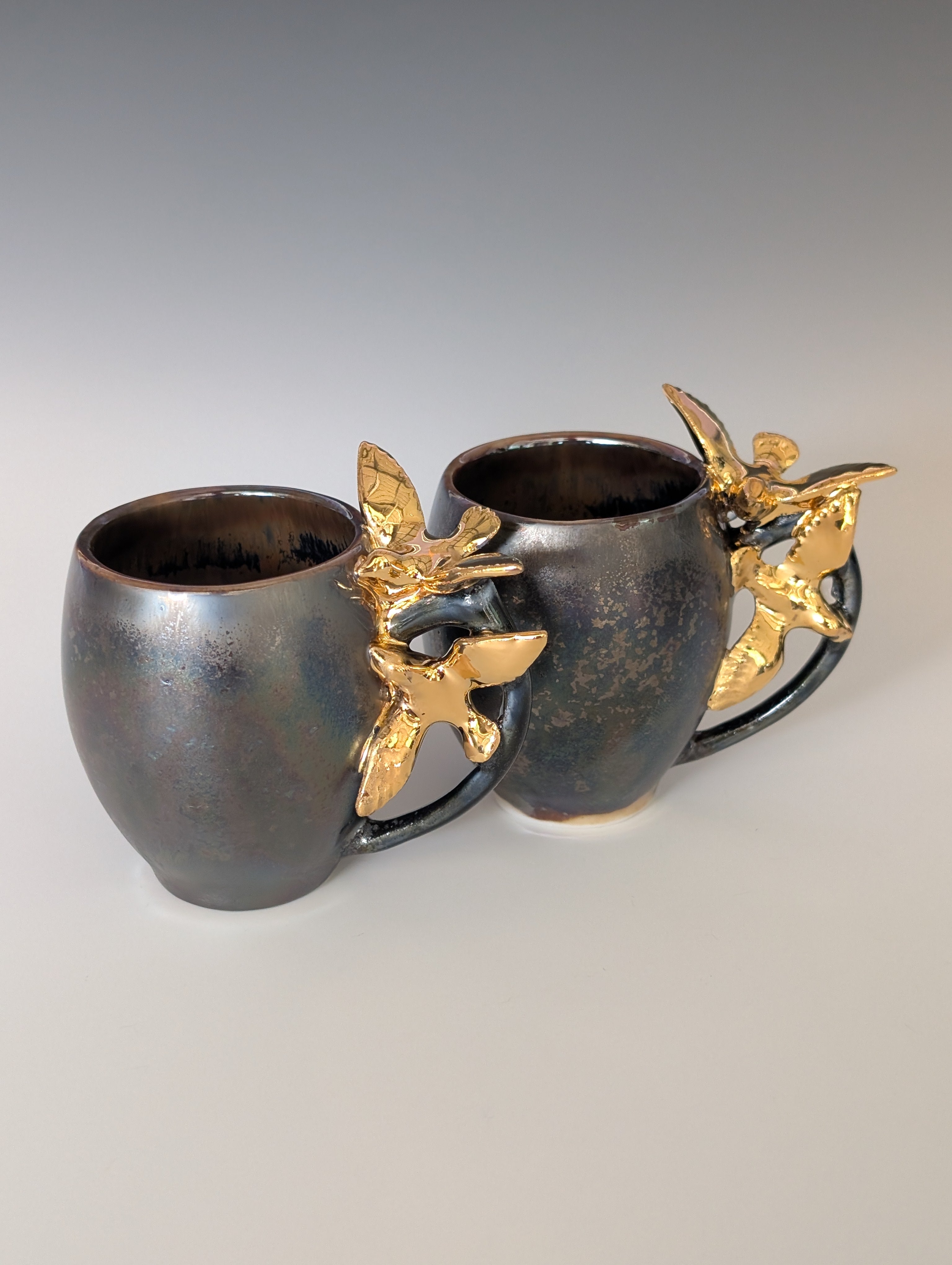 3oz Porcelain espresso mug set - Gold Dove sculptures