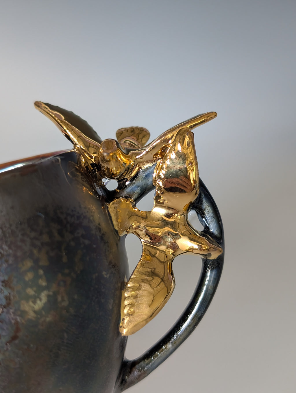 3oz Porcelain espresso mug set - Gold Dove sculptures