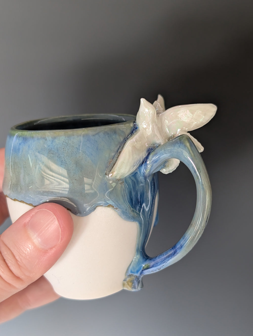 3oz Porcelain espresso mug set - pearl luster Dove sculptures