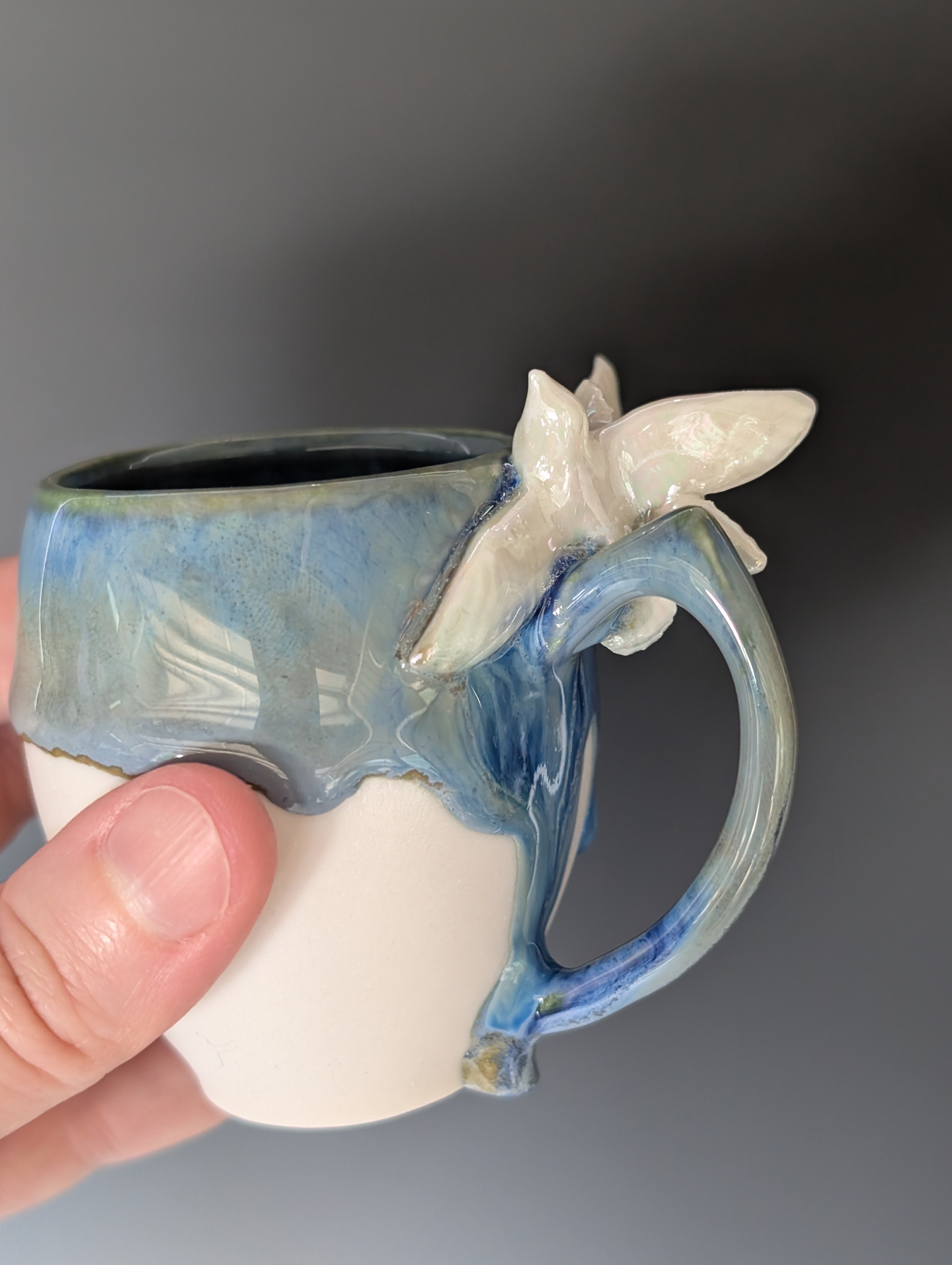 3oz Porcelain espresso mug set - pearl luster Dove sculptures