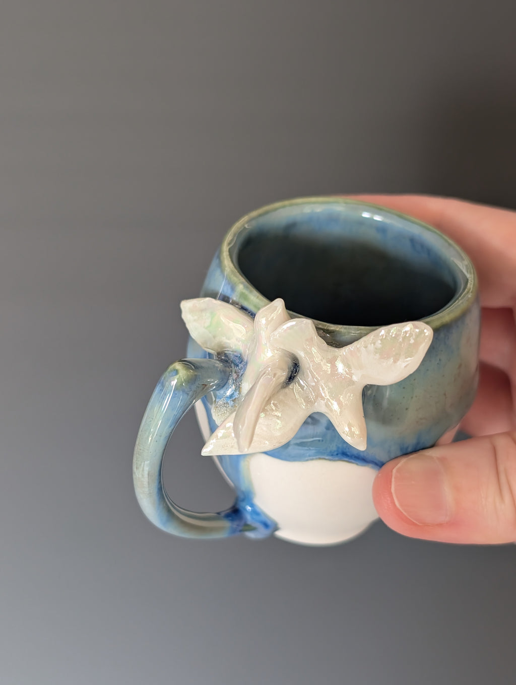 3oz Porcelain espresso mug set - pearl luster Dove sculptures
