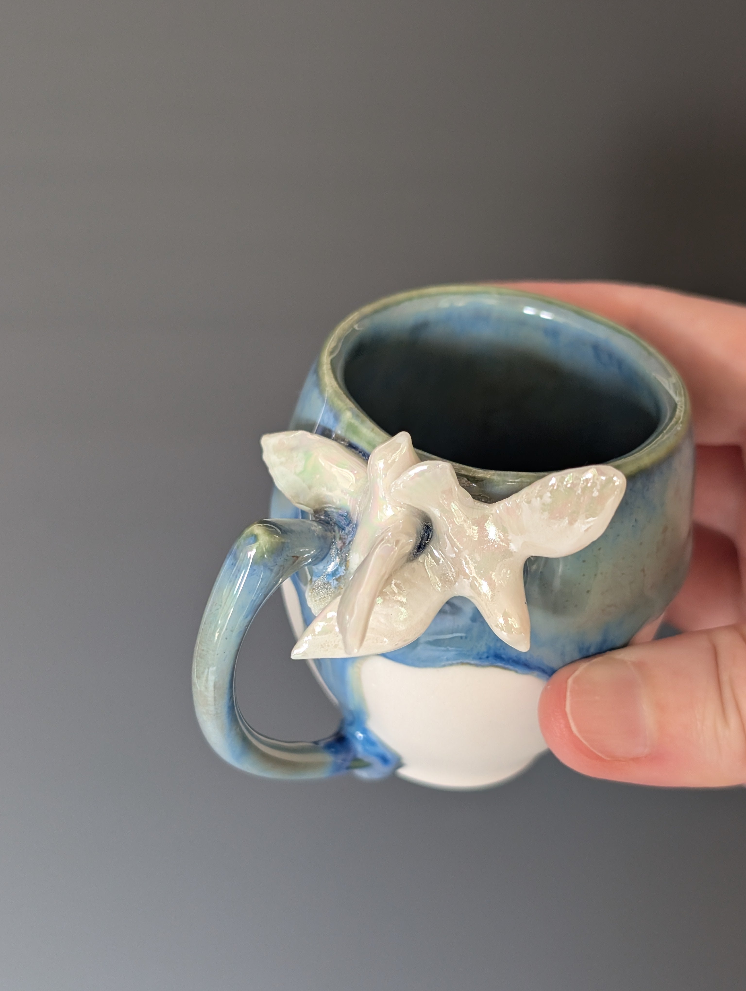 3oz Porcelain espresso mug set - pearl luster Dove sculptures