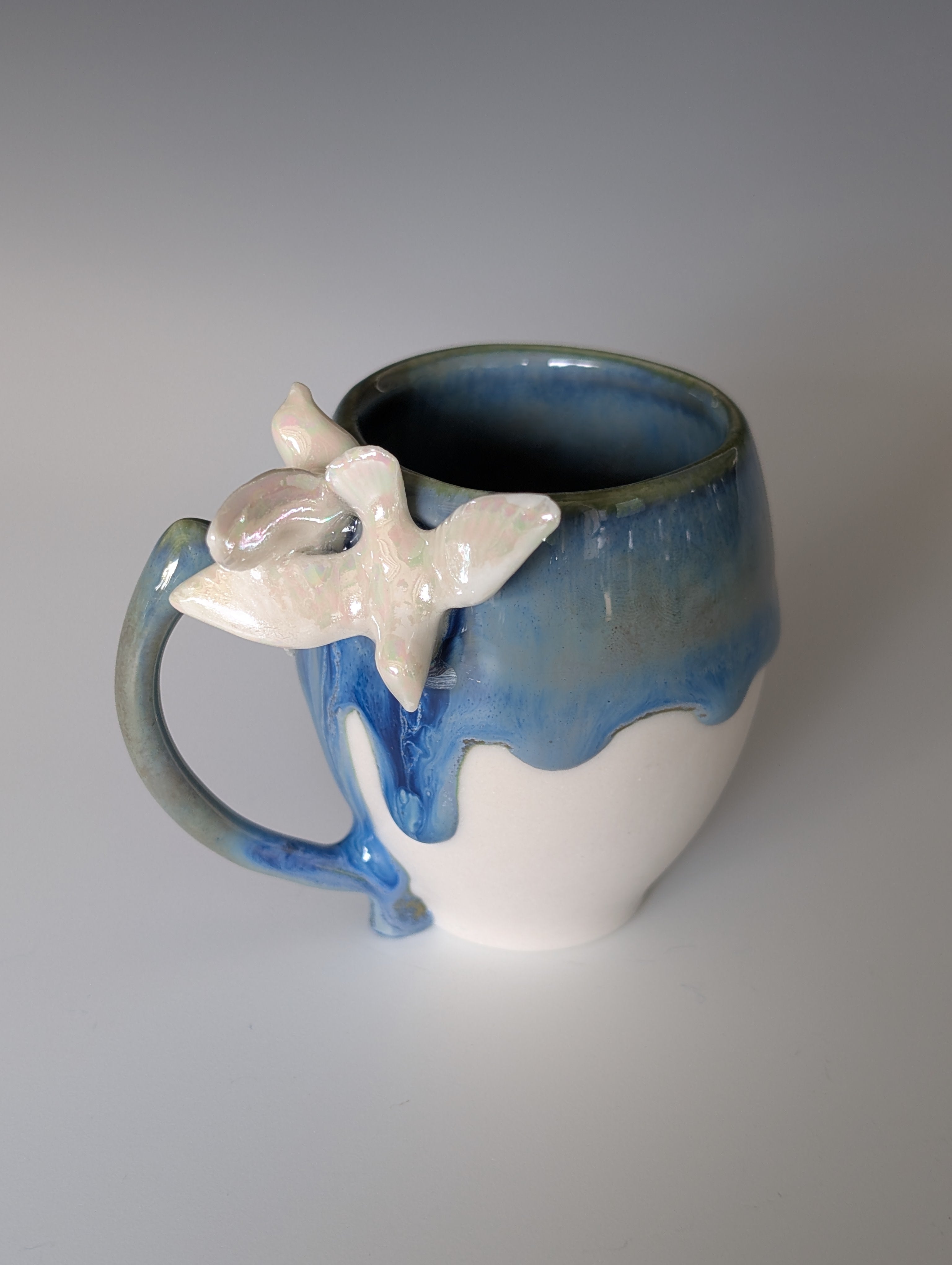 3oz Porcelain espresso mug set - pearl luster Dove sculptures