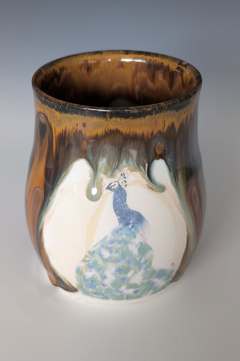 16oz Porcelain cup - Peacock (Watercolor)