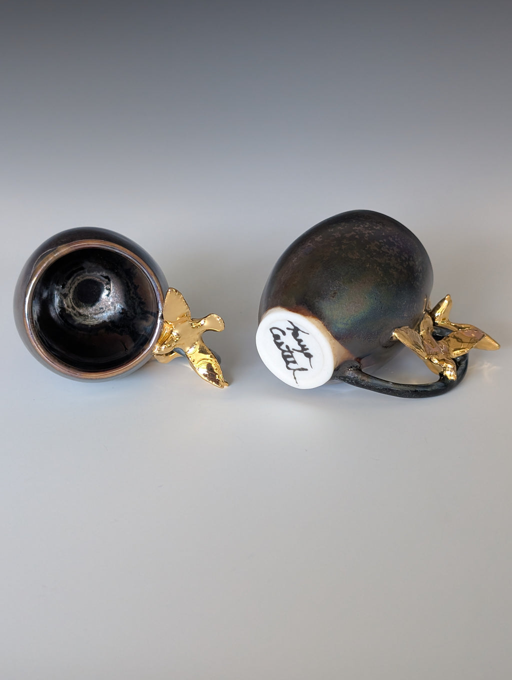 3oz Porcelain espresso mug set - Gold Dove sculptures