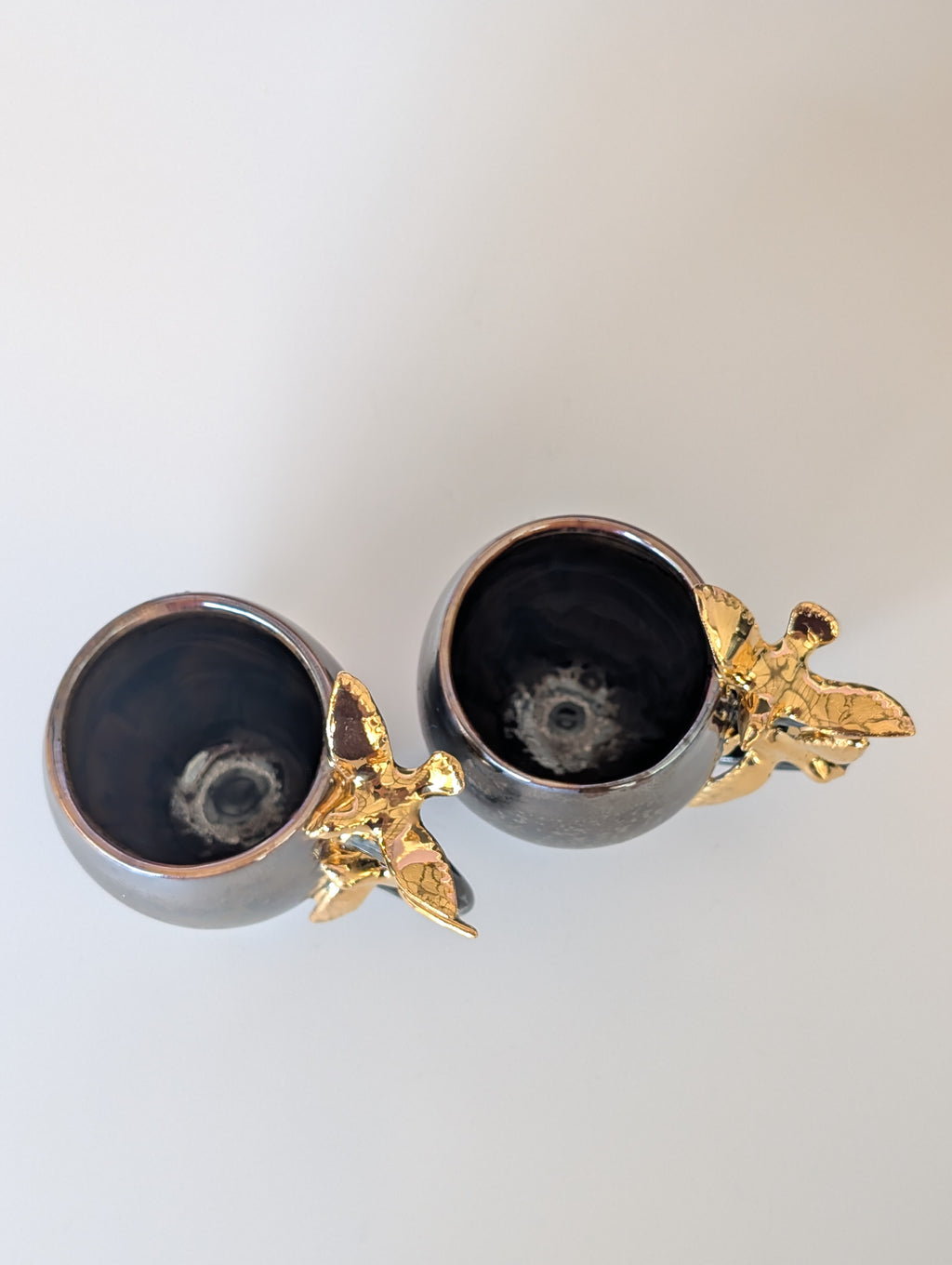 3oz Porcelain espresso mug set - Gold Dove sculptures