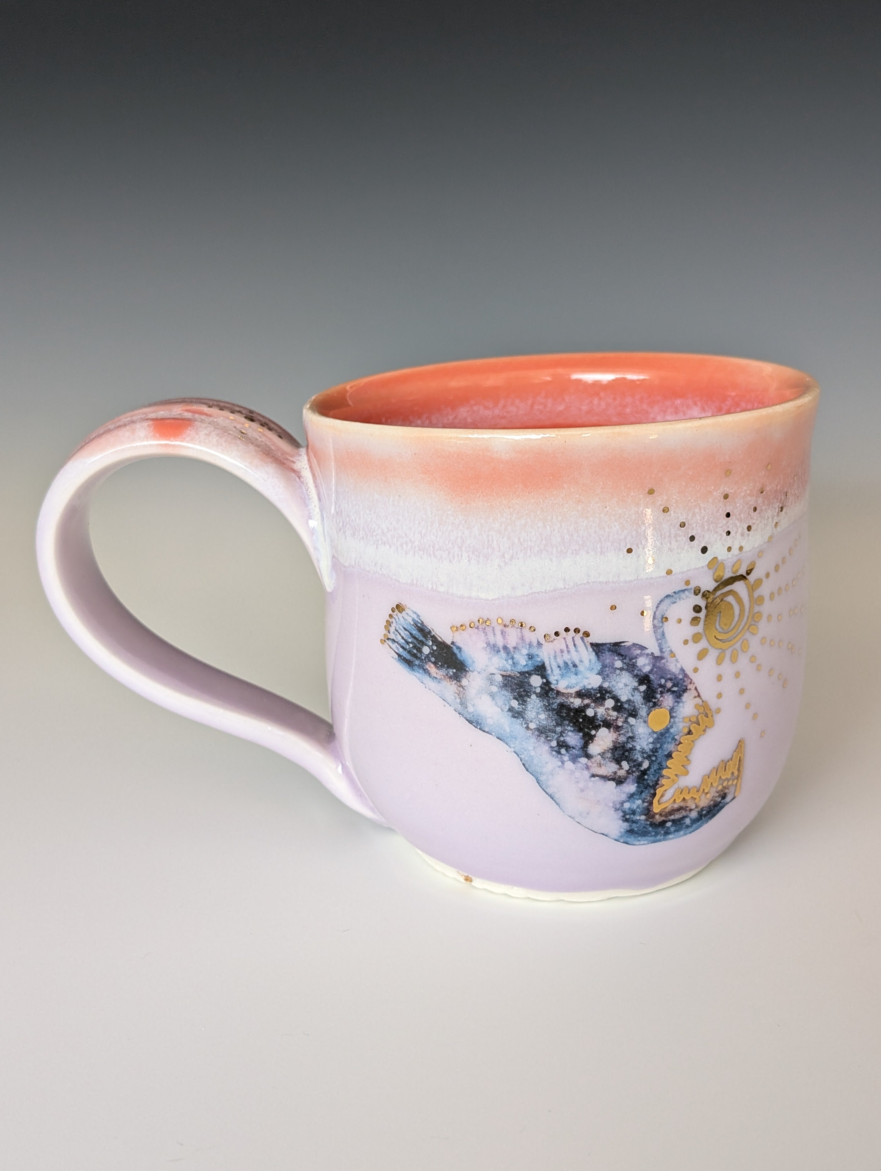 12oz Porcelain Mug - Golden Anglerfish (Watercolor)