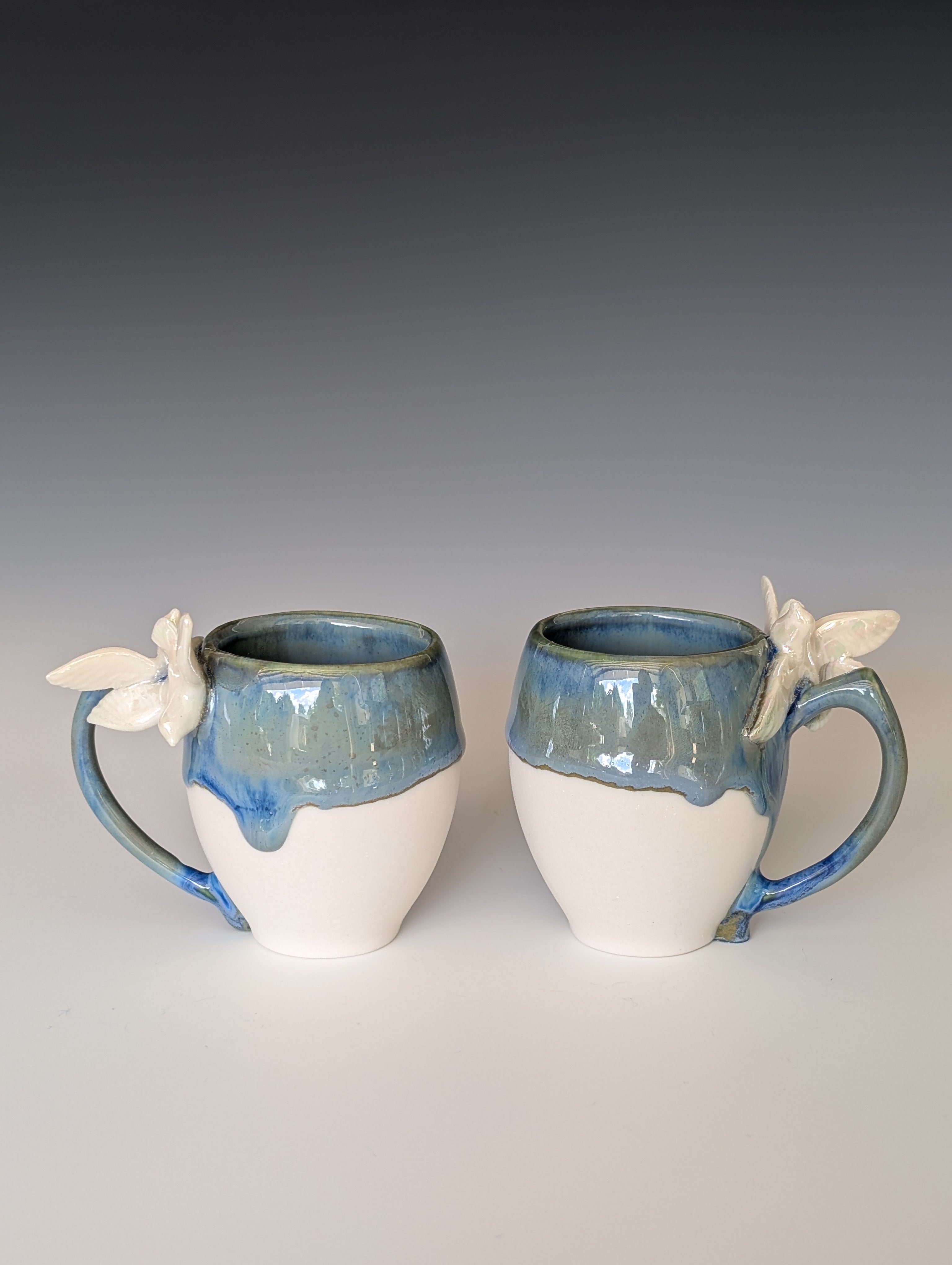 3oz Porcelain espresso mug set - pearl luster Dove sculptures