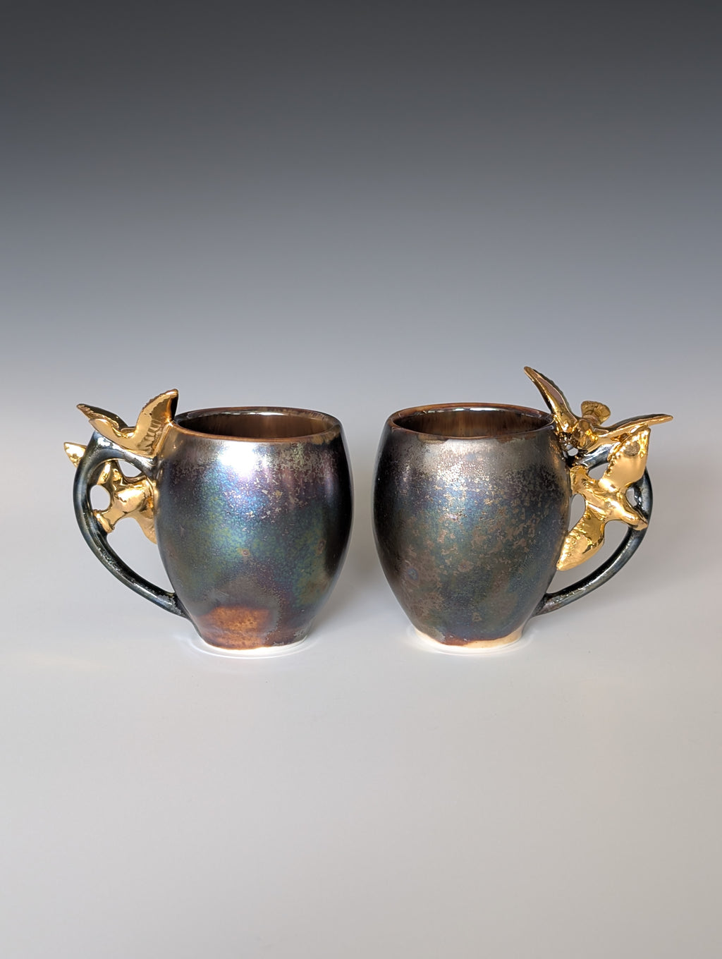 3oz Porcelain espresso mug set - Gold Dove sculptures