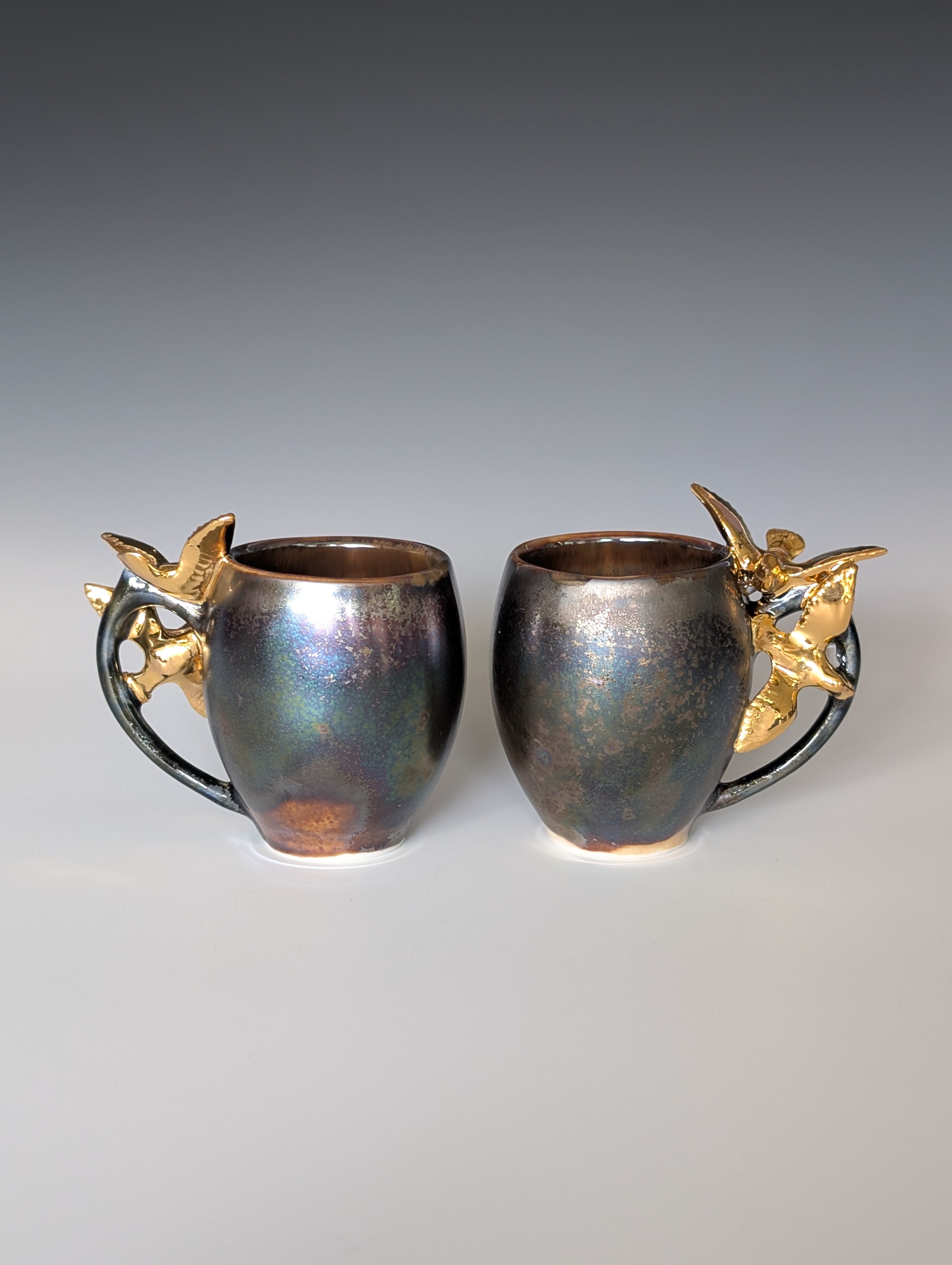 3oz Porcelain espresso mug set - Gold Dove sculptures