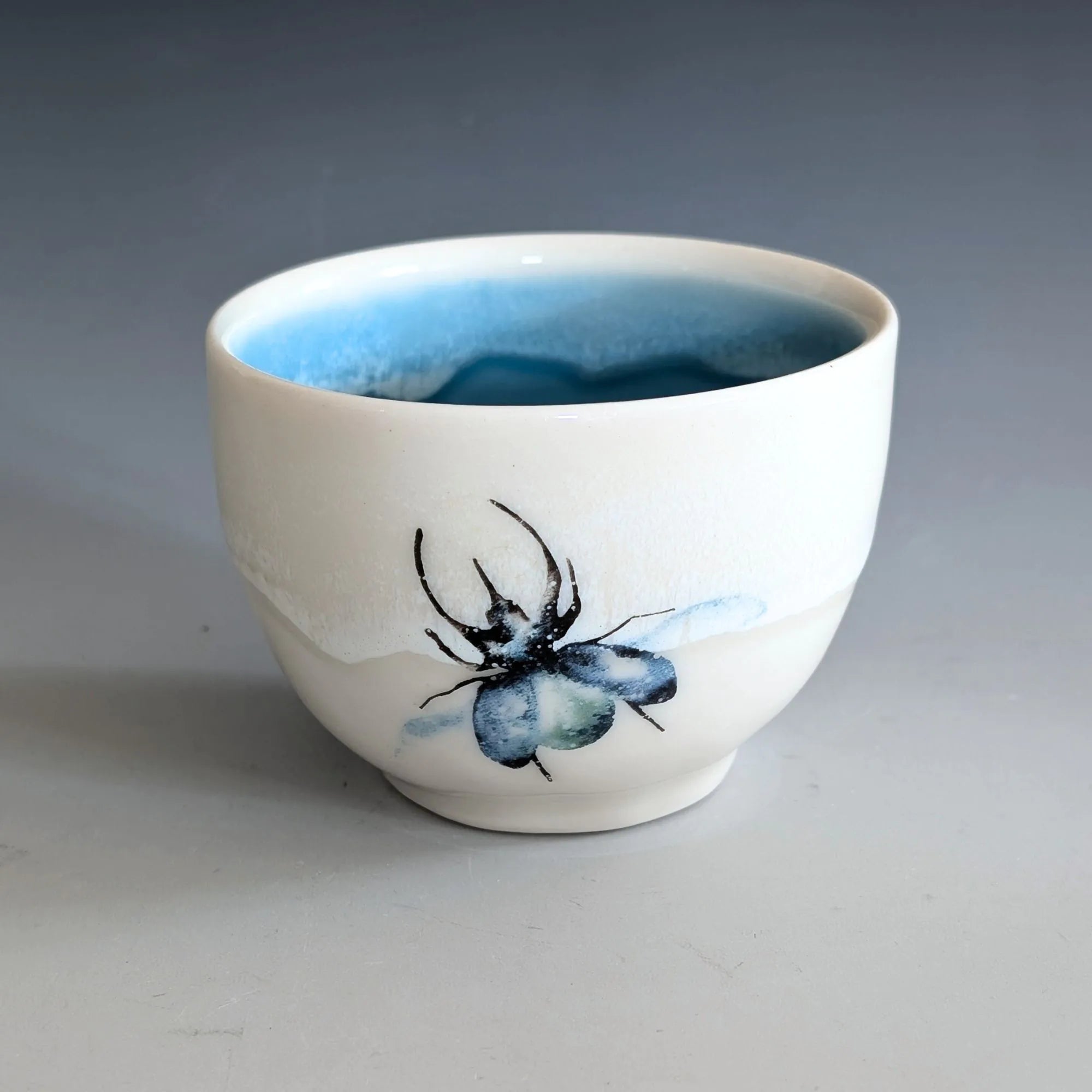 Small Porcelain Tea Bowl - Scarab & Frog (Watercolor)